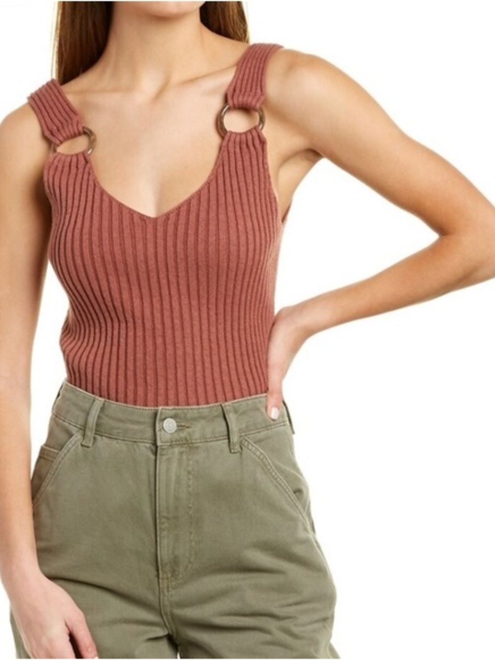 Club Monaco Ribbed Ring Tank Brown
